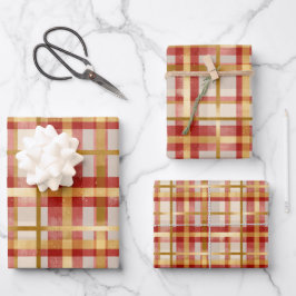 Red Gold Christmas Kariert Geschenkpapier Set