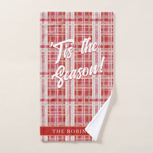 Red Gold Christmas Kariert Pattern#2 ID1009 Badhandtuch Set (Handtuch)