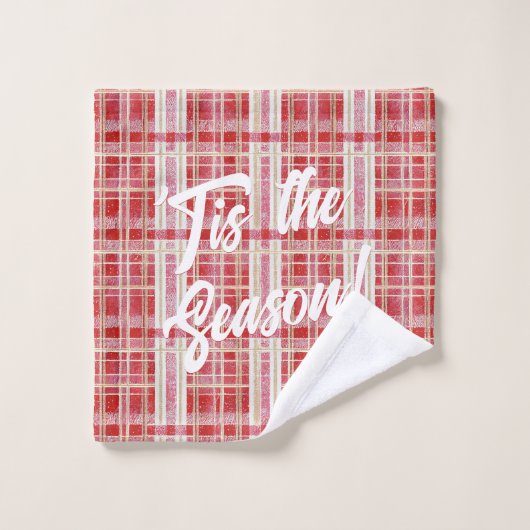 Red Gold Christmas Kariert Pattern#2 ID1009 Badhandtuch Set (Waschlappen)