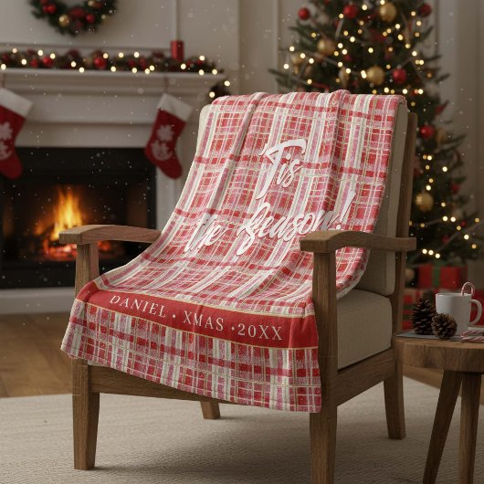 Red Gold Christmas Kariert Pattern#2 ID1009 Fleecedecke