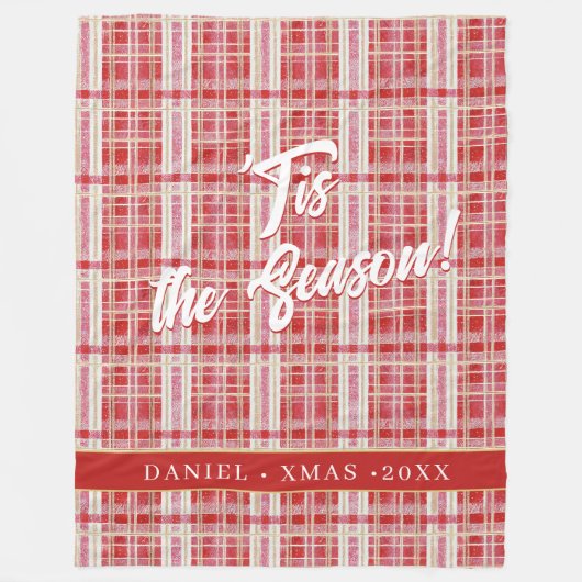 Red Gold Christmas Kariert Pattern#2 ID1009 Fleecedecke (Vorderseite)