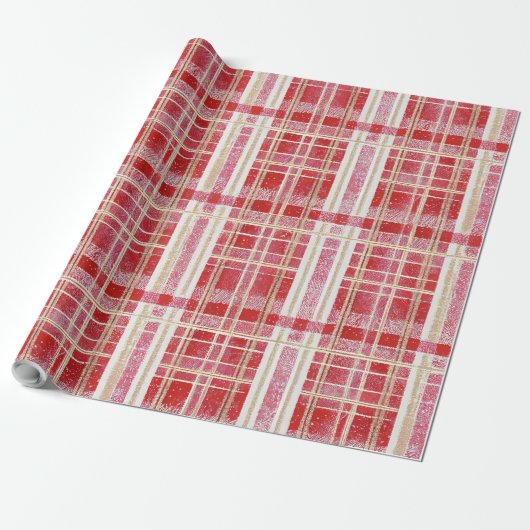 Red Gold Christmas Kariert Pattern#2 ID1009 Geschenkpapier (Ungerollt)