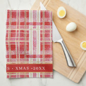 Red Gold Christmas Kariert Pattern#2 ID1009 Geschirrtuch (Viertel Falte)