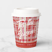 Red Gold Christmas Kariert Pattern#2 ID1009 Pappbecher (Rückseite)