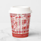 Red Gold Christmas Kariert Pattern#2 ID1009 Pappbecher (Vorderseite)