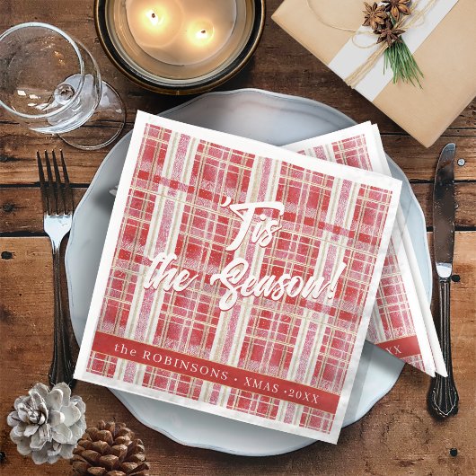 Red Gold Christmas Kariert Pattern#2 ID1009 Serviette