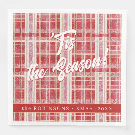 Red Gold Christmas Kariert Pattern#2 ID1009 Serviette (Vorderseite)