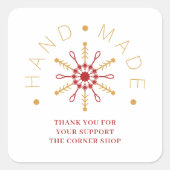 Red & Gold Christmas Modern Snowflake for Business Quadratischer Aufkleber (Vorderseite)