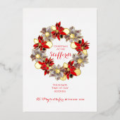 Red & Gold Christmas Poinsettia Wreath Foil Invita Folieneinladung (Vorderseite)