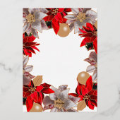 Red & Gold Christmas Poinsettia Wreath Foil Invita Folieneinladung (Rückseite)