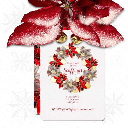 Red & Gold Christmas Poinsettia Wreath Foil Invita Folieneinladung