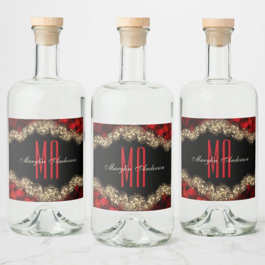RED & GOLD CHRISTMAS SHIMMER CUSTOM MONOGRAMM ALKOHOLFLASCHENETIKETT (Flaschen)