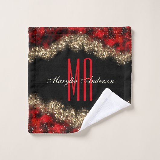 RED & GOLD CHRISTMAS SHIMMER CUSTOM MONOGRAMM BADHANDTUCH SET (Waschlappen)