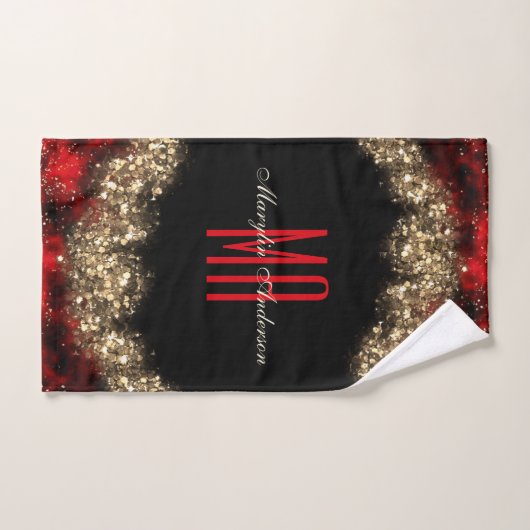 RED & GOLD CHRISTMAS SHIMMER CUSTOM MONOGRAMM BADHANDTUCH SET (Handtuch)