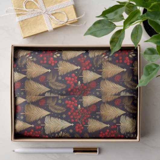 Red Gold Christmas Tartan Pattern#31 ID1009 Seidenpapier (Geschenk)