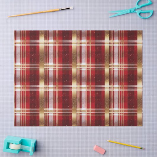 Red Gold Christmas Tartan Pattern#7 ID1009 Seidenpapier (Basteln)