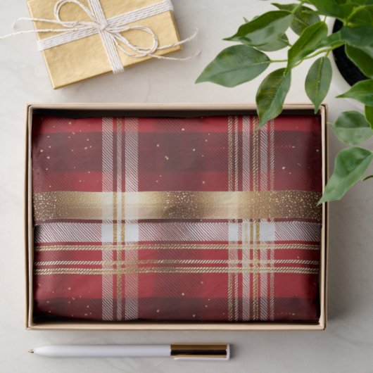 Red Gold Christmas Tartan Pattern#7 ID1009 Seidenpapier (Geschenk)