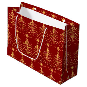 Red Gold Christmas Tree Lights Elegantes Muster Große Geschenktüte