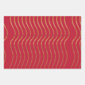 Red Gold Christmas Tree Snowflake Wavy Lines Geschenkpapier Set (Vorderseite 2)