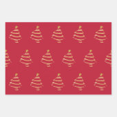 Red Gold Christmas Tree Snowflake Wavy Lines Geschenkpapier Set (Vorderseite)