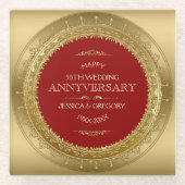 Red & Gold Circle Frame 50. Wedding Design Glasuntersetzer (Vorderseite)