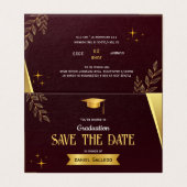Red Gold Class Abschluss Save the Date Card (Außenseite Aufgefaltet)