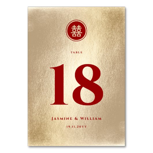 Red Gold Classic Circle Double Xi Chinesische Hoch Tischnummer (Rückseite)