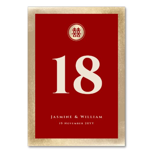 Red Gold Classic Circle Double Xi Chinesische Hoch Tischnummer (Rückseite)