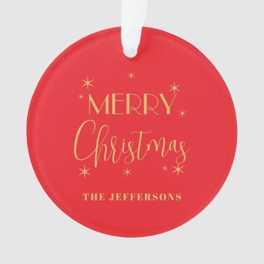 Red & Gold Colors Merry Christmas Family Name Ornament (Vorderseite)