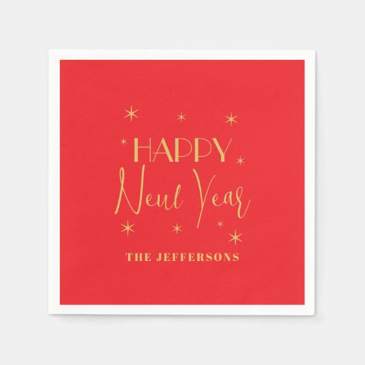 Red & Gold Colors Merry Christmas Family Name Serviette (Vorderseite)