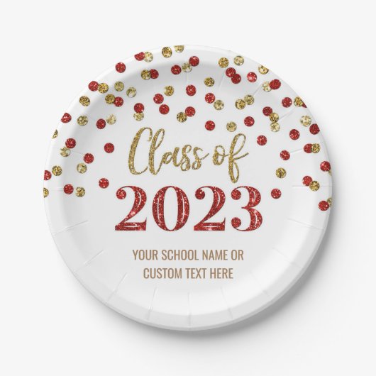Red Gold Confetti Abschluss 2023 Pappteller (Vorderseite)