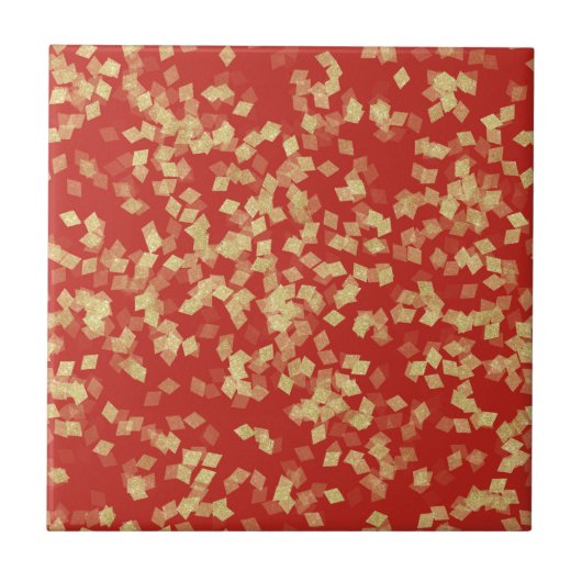 Red Gold Confetti Abstrakt Fliese (Vorderseite)