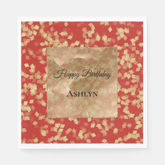 Red Gold Confetti Abstrakt Geburtstag Serviette (Vorderseite)