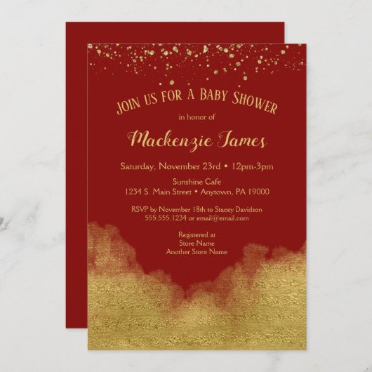 Red Gold Confetti Baby Dusche Einladung neutral (Vorne/Hinten)