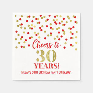 Red Gold Confetti freut sich auf 30 Jahre Geburtst Serviette