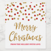 Red Gold Confetti Frohe Weihnachten Custom Weinetikett (Einzelnes Label)