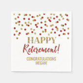 Red Gold Confetti Happy Retirement Serviette (Vorderseite)