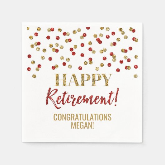 Red Gold Confetti Happy Retirement Serviette (Vorderseite)