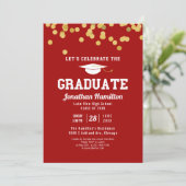 Red Gold Confetti High School Graduation Party Einladung (Stehend Vorderseite)