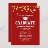 Red Gold Confetti High School Graduation Party Einladung (Vorne/Hinten)