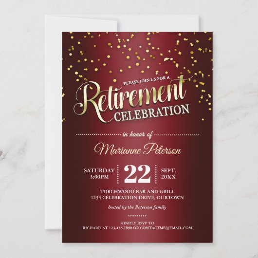 Red|Gold Confetti-Party Einladungen (Vorderseite)