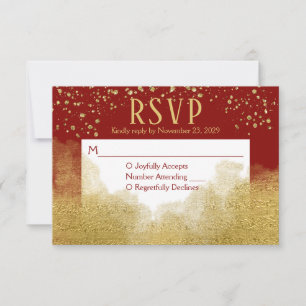 Red Gold Confetti UAWG Wedding Response RSVP Karte