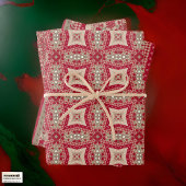 Red Gold Cream Quilt and Stripes Farmhouse Chic Geschenkpapier Set