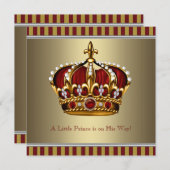 Red Gold Crown Little Prince Boy Baby Dusche Einladung (Vorne/Hinten)