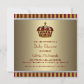 Red Gold Crown Little Prince Boy Baby Dusche Einladung (Rückseite)