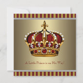 Red Gold Crown Little Prince Boy Baby Dusche Einladung (Vorderseite)