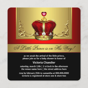 Red Gold Crown Prince Baby Dusche Einladung