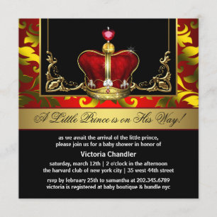Red Gold Crown Prince Baby Shower Einladungen