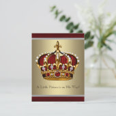 Red Gold Crown Prince Boy Baby Dusche Einladung (Stehend Vorderseite)