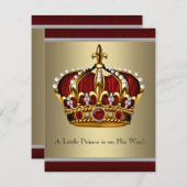 Red Gold Crown Prince Boy Baby Dusche Einladung (Vorne/Hinten)